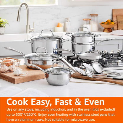 Stainless Steel Cookware 15-Piece Set, Oven Safe, Induction-Ready, Even Heating, Easy to Clean, Stay-Cool Handles, Pots and Pans, Silver8