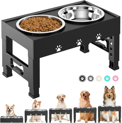 Elevated Dog Bowls with 2 Stainless Steel Bowls, 5-Height Adjustable Stand (3.1", 9" to 12"), for Improved Digestion & Neck Support, Easy Clean, Non-Slip Base Raised Feeder for Medium Large Dogs1