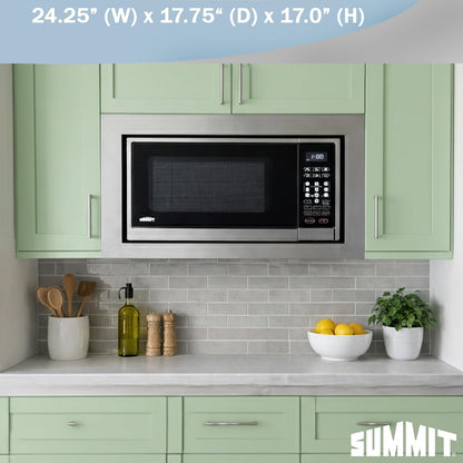 Summit 24" Built-In Microwave with Trim Kit, Stainless Steel - SMBI24 | 1000W Built-In Microwave with Stainless Steel Trim Kit Designed to Fit 15 3/4" H X 22 1/2" W X 18 1/4" D Wide Cutouts9
