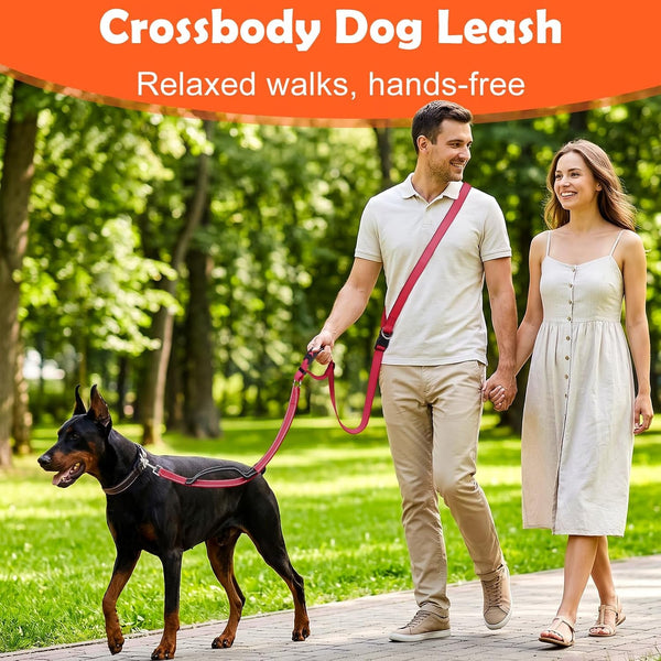 Xiaz Hands Free Dog Leash,Versatile Crossbody Dog Leash,5.9-7.9 FT Waist Belt with Double Handles for Small Medium and Large Dogs Walking, Running and Jogging, Red4