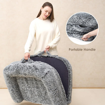 EHEYCIGA Foldable XXL Dog Bed Memory Foam-46X34X6.5", Fluffy Cover, Grey8