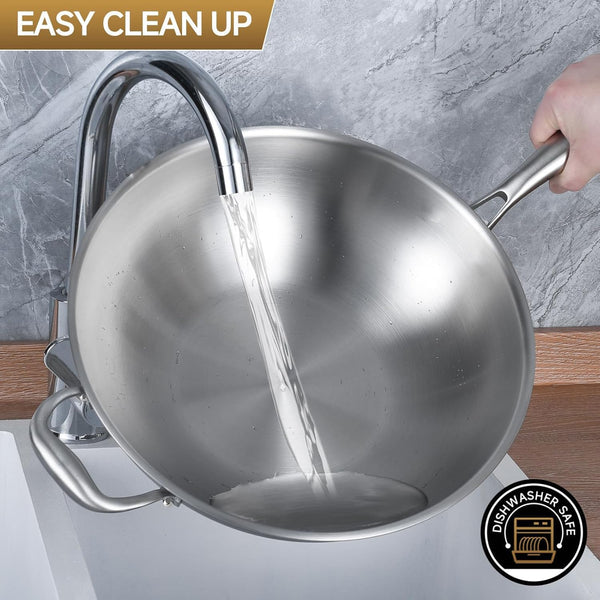 13-Inch Stainless Steel Wok with Glass Lid | Detachable Handle | Uncoated Tri-Ply Stir Fry Pan | Everyday Cooking Wok for Induction & Glass| Flat Bottom | SGS Certified Cookware | PFOA-FREE5