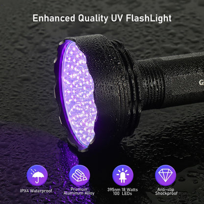 GLOSSDAY UV Flashlight Black Light, 100 LED Black Light Flashlight for Dog/Cat Pet Detector, Scorpions Finder2