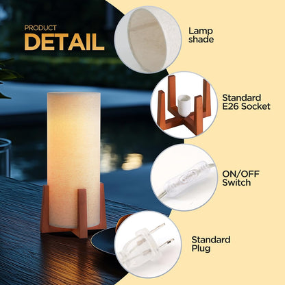 Modern Small Table Lamps, Nightstand Lamp with Linen Fabric Shade, 13.97" Cylinder Wood Base Bedside Table Lamp for Bedroom Office Living Room Home Decor4