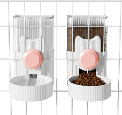 Hanging Cage Automatic Small Pet Food Bowl Water Bottle Dispenser, 1L Auto Gravity Pet Feeder and Waterer Set Kennel Feeding Station Crate Feeder Dish for Rabbit Puppy Cats Ferret (Grey)9