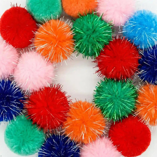 14-Pack Cat Toys Balls - No Bells Quiet Interactive Toys, Soft Pom Poms & Sparkle Balls for Kittens & Adult Cats, Safe for Batting Chasing (7 Sparkle Fuzzy Balls+ 7 Yarn Balls)5
