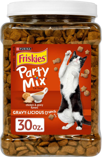 Purina Friskies Party Mix Gravy-Licious Crunch Chicken and Gravy Flavors Cat Treats - 30 Oz Canister1