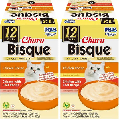 INABA Churu Bisque for Cats, Creamy Lickable Purée Side Dish with Vitamin E, 1.4 Ounces per Pouch, 12 Pouches, Tuna & Chicken Variety16