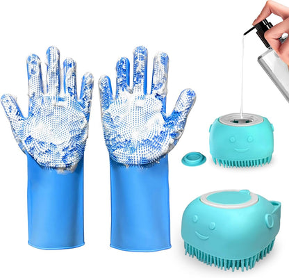 2PCS Dog Washing Gloves and Dog Shampoo Brush, Dog Bath Brush That Can Add Dog Shampoo, Dog Bath Supplies Dog and Cat Bath Set9