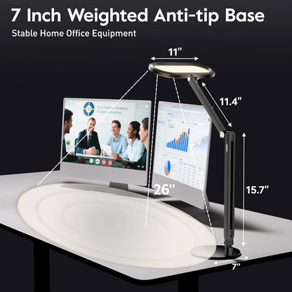 Premium LED Desk Lamp, Dual-Sided Soft Lighting with Knob Remote | Eye-Caring Diffused Light for Home Office, Video Conferencing, Zoom, Reading, Study, Craft, Stepless Dimming & Color, Memory6