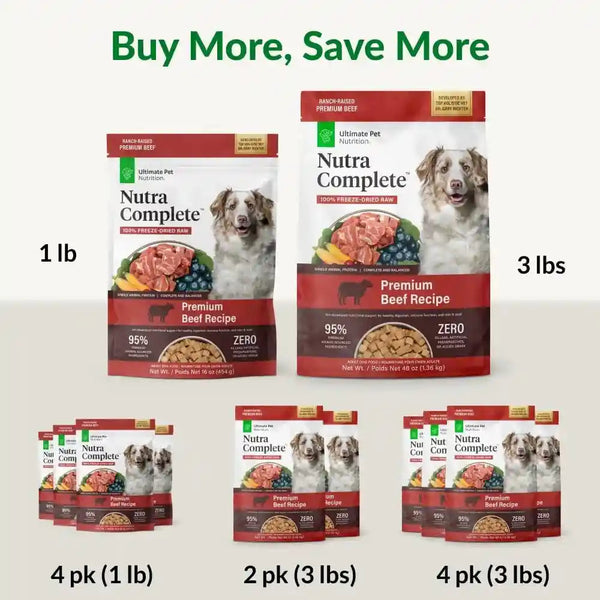 ULTIMATE PET NUTRITION Nutra Complete, 100% Freeze Dried Raw Veterinarian Formulated Dog Food with Antioxidants Prebiotics and Amino Acids (1 Pound, Beef)6