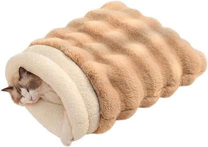 SOMAHE Cat Sleeping Bag for Indoor Cats, Faux Fur Pet Cave Bed & Burrow Nest, Reversible Plush Snuggle Sack, Portable Foldable Mat, Machine Washable, Anti-Static, 21.7"X17.7"Grey10