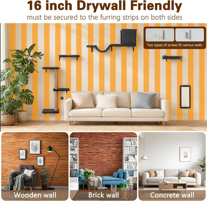6-In-1 Cat Wall Shelves for Indoor Cats, Wall Mounted Furniture with Bed, Cave, Perch & Scratching Post, Multi-Level Climbing System, Space-Saving Playground, Natural Wood Gray7