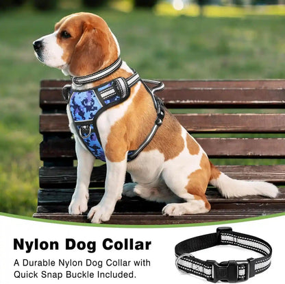 Dog Harness No Pull, Pet Harnesses with Dog Collar, Adjustable Reflective Oxford Outdoor Vest, Front/Back Leash Clips for Small, Medium, Large, Extra Large Dogs, Easy Control Handle for Walking2