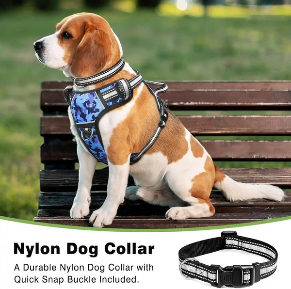 Dog Harness No Pull, Pet Harnesses with Dog Collar, Adjustable Reflective Oxford Outdoor Vest, Front/Back Leash Clips for Small, Medium, Large, Extra Large Dogs, Easy Control Handle for Walking2