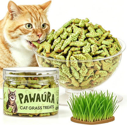 3.53Oz Cat Grass Treats for Hairball Control, Digestive | Natural Chicken & Catnip Biscuits, Low-Calorie Healthy Snacks for Indoor Cats, Dental Care1