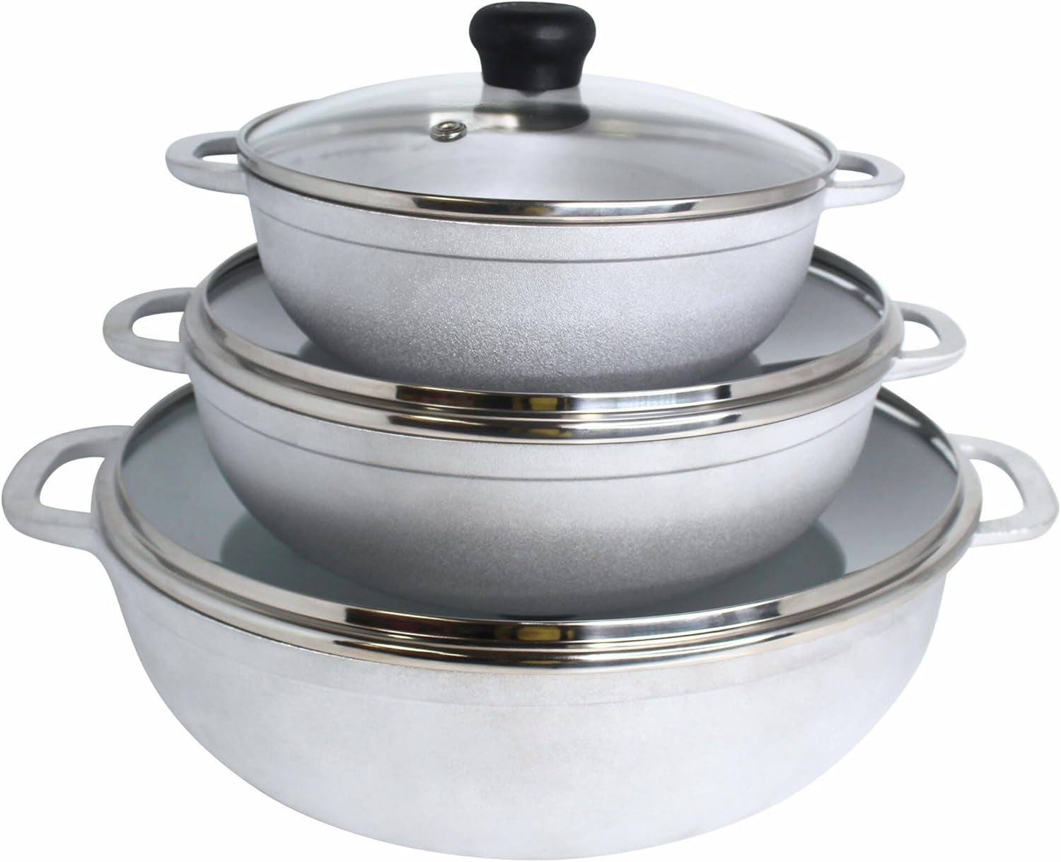 1-5-2-5-5-2-qt-cast-aluminum-caldero-3-piece-set-with-glass-lid-polished-finish-glass-lid-with-riveted-handles-ideal-for-rice-and-stews-perfect-for-serving-medium-and-small-groups
