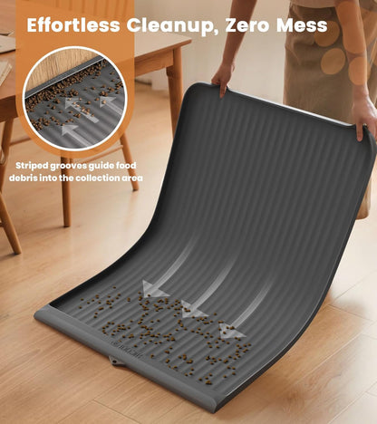 Dog Food Mat 36"X24", Waterproof Dog Bowl Mat, Grey | Raised Edges Prevent Spills, Diversion Grooves, Waterproof Surface, Non-Slip Backing, Easy to Clean2
