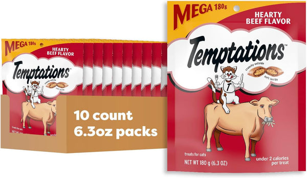 Temptations Classic Crunchy Cat Treats, Hearty Beef, 3 Oz, 12 Pack | Crunchy Outside, Soft Inside, under 2 Calories per Treat, 100% Complete & Balanced, Resealable Stay-Fresh Pouch11