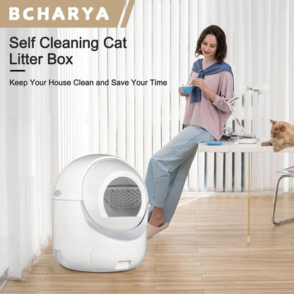 Self Cleaning Cat Litter Box, Automatic Cat Litter Box with APP Control Odor Removal Safety Protection for Multiple Cats, with Garbage Bags2