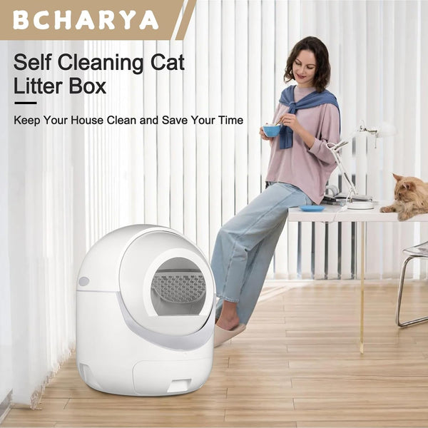 Self Cleaning Cat Litter Box, Automatic Cat Litter Box with APP Control Odor Removal Safety Protection for Multiple Cats, with Garbage Bags2