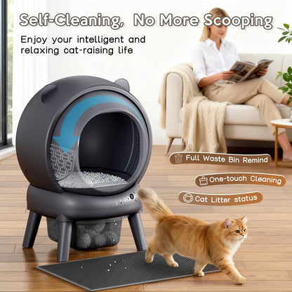 Automatic Litter Box, Self Cleaning Litter Box with App Control, Large Capacity for Multiple Cats, Noise & Odor Control, Dual Safety Sensors, Easy Maintenance with 2 Roll Garbage Bags, Gray2