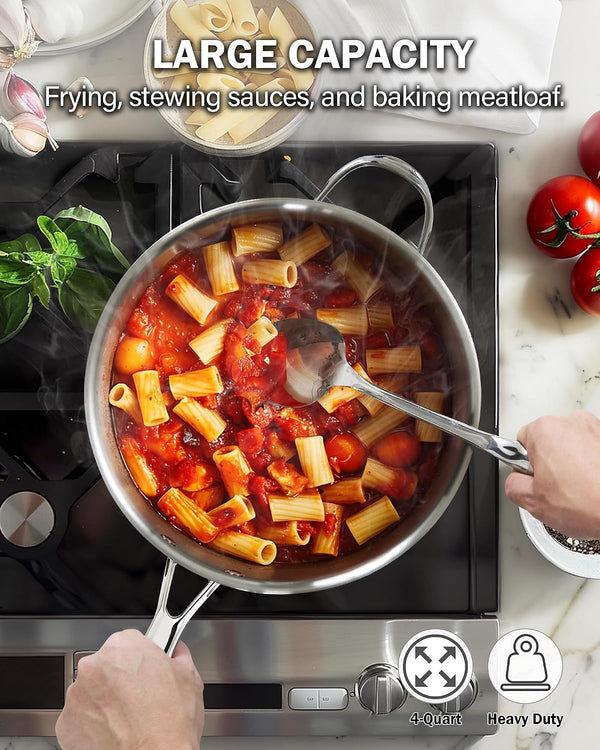 Classic 4 Quart Stainless Steel Sauté Pan with Lid, 10.5 Inch Deep Frying Pan, Induction Cookware Cooking Saute Skillet, Jumbo Cooker with Stay-Cool Handle, Dishwasher & Oven Safe5