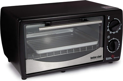 Basic Toaster Oven | 4-Slice | 60-Minute Timer | Slide Out Rack | Bake Tray | Broil (Red)2