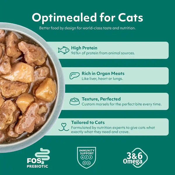 Optimeal Wet Cat Food Variety Pack - Savory Protein Selection, Grain Free Tender Morsels, High Protein Premium Nutrition Made with Natural European Ingredients, Adult Cat Pouches 3Oz (Pack of 12)3