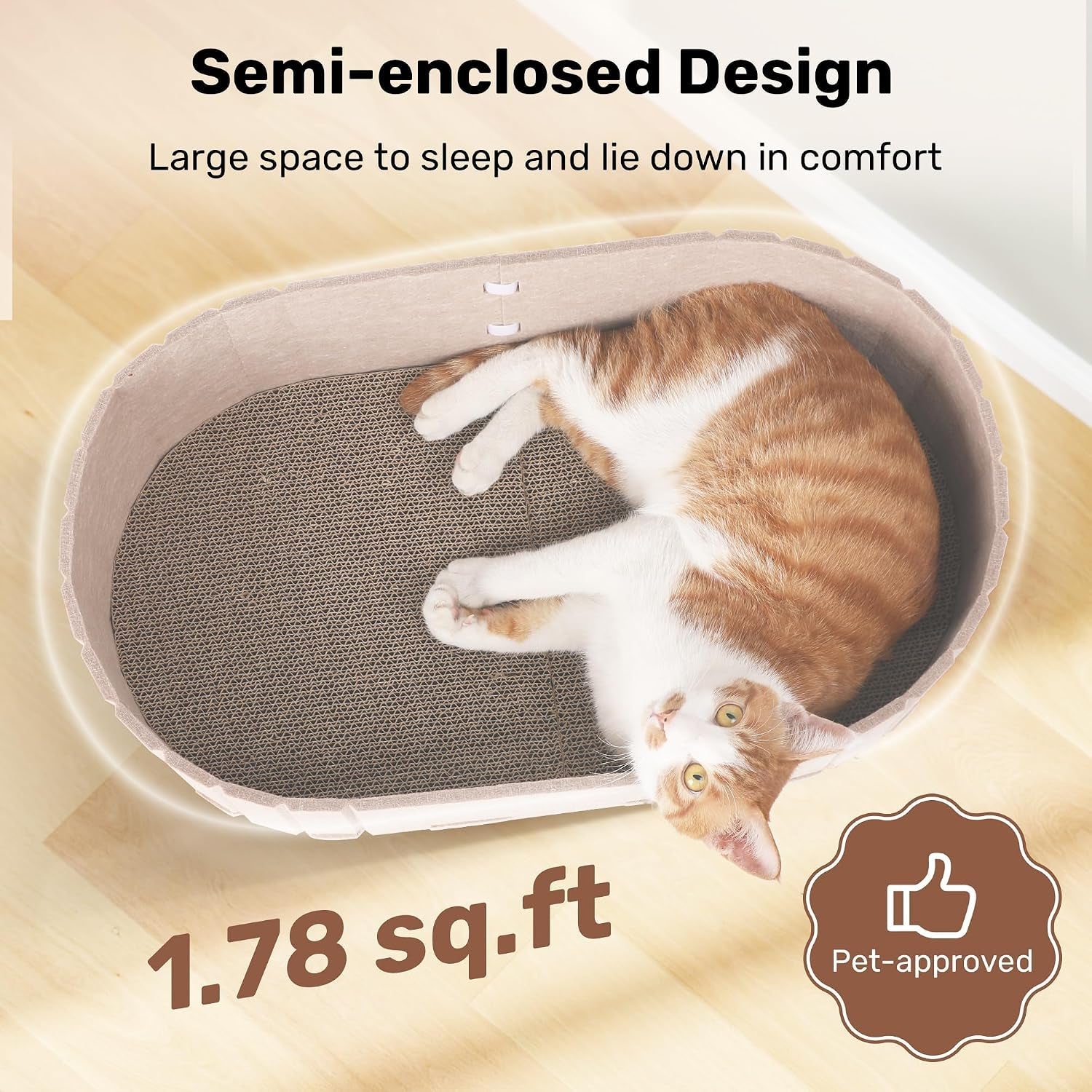 fukumaru-cat-scratcher-24-inch-sofa-shape-cat-scratching-bed-couch-indoor-oval-felt-cat-scratcher-bed-with-reversible-detachable-cat-scratching-boards-round-cats-scratch-pads-refill-beige