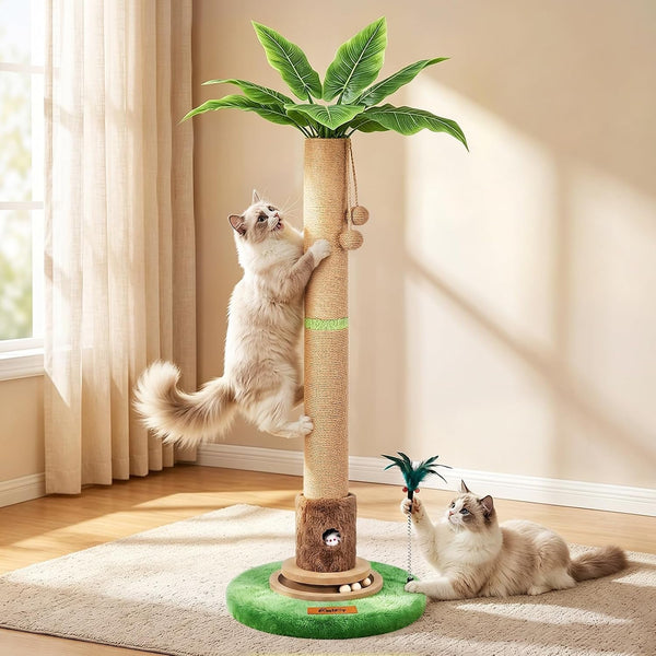 【Material Upgrade】 Famifit 50.8" Plant Cat Scratching Post, Tall Cat Tree | Natural Sisal Rope Scratcher with Solid Wood Ball Track & Mouse Hole, Interactive Design for Indoor Cats & Kittens1