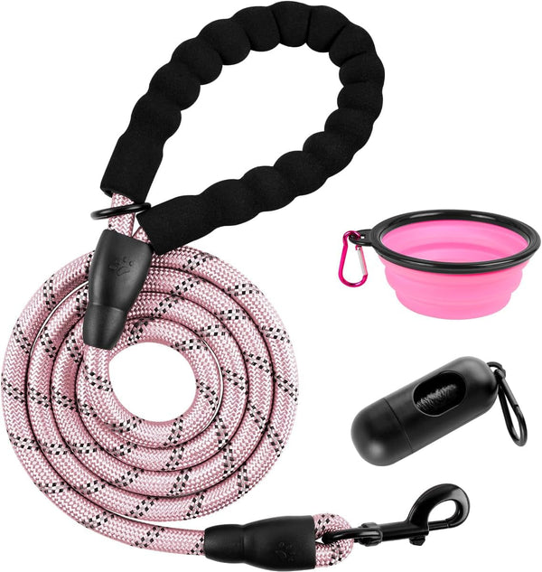 BARKBAY Dog Leashes for Large Dogs Heavy Duty Dog Leash 4/5/6 FT with Comfortable Padded Handle and Highly Reflective Threads for Medium Large Dogs Walking Training Running (5Ft-1/2'',Pink)44