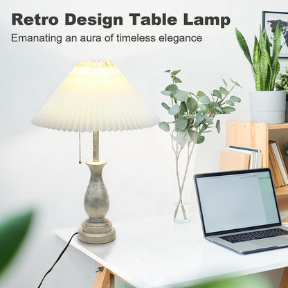 Farmhouse Table Lamp with Pull Chain Switch 3-Way Table Lamp Rustic | Modern Nightstand Lamp Bedside Desk Lamp with Fabric Shade for Living Room Bedroom Hotel (Pack 1-Folding Lampshade)6