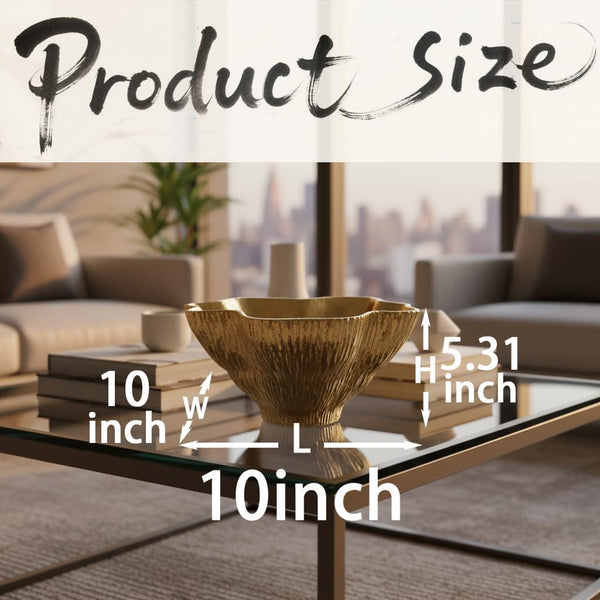 10" Large Decorative Bowl Decor, Modern Home Decoration Scallop Bowl,Fashion Key Bowl for Entrance Table, Decorative Fruit Bowl for Kitchen Counter, Ruffle Decor, Golden3