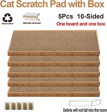 Cat Scratcher Cardboard with Box Durable Corrugate Scratching Kitty Sofa Lounge Bed Reversible Catnip Included for Indoor Cats, Cat Scratching Pad, Cat Post, Double-Sided Design, Large (Box,5Pcs)2