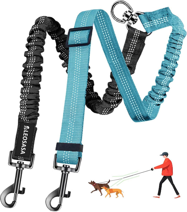Double Dog Leash - 360°Swivel Tangle Free Splitter Attachment, 2 Dogs Multi-Functional Leashes, Dual Rope for Outdoor Walk Train Small Medium Large Two Pet, Pink15