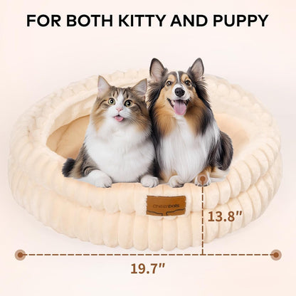 CHEERPALS Cat Cave Bed for Indoor Cats, Washable Covered Cat Bed Hooded Kitty Bed Soft Fluffy Pet Bed for Puppy and Small Dog(White)5