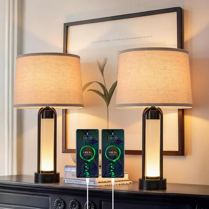 Industrial Table Lamps Set of 2 with Night Light, 23.6" Modern Bedside Lamps with USB C & AC Outlets, Dual Light Source with Double Button Switch, 3-Color Temp Nightstand Lamps for Bedroom Living Room2