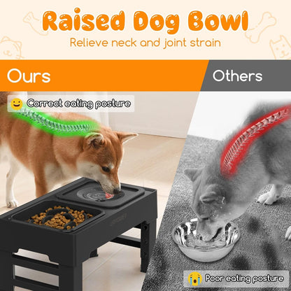 URPOWER 2-In-1 Elevated Slow Feeder Dog Bowls with No-Spill Water Bowl | 4 Height-Adjustable Raised Dog Bowls, Non-Slip Food and Water Bowls with Stand for Small, Medium, Large Dogs, Cats and Pets3