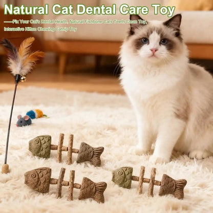 3Pcs Catnip and Silvervine Chew, Fishbone Cat Dental Chew Toy, Cat Chew Stick for Teething, Boredom Relief & Daily3