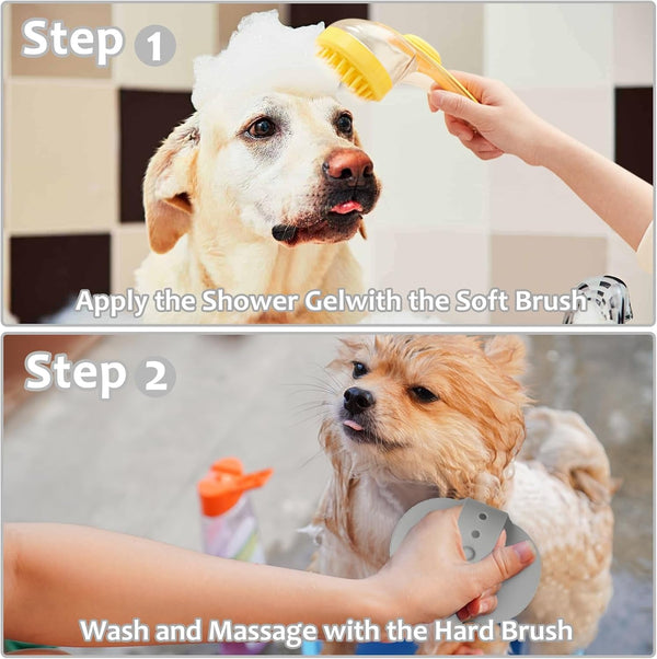 (6 Pcs) ELEGX Pet Grooming Bath Massage Brush with Soap and Shampoo Dispenser Soft Silicone Bristle for Long Short Haired Dogs Cats Shower5