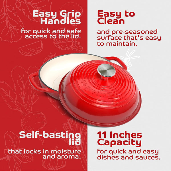 Enameled Cast Iron Bread Pan with Lid, 11” Red Bread Oven Cast Iron Sourdough Baking Pan, Dutch Oven for Bread, No Seasoning Needed -3