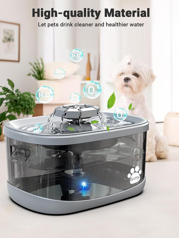 Kastty 2.5Gal/9.5L Dog Water Fountain Extra Large Pet Water Fountain 3 Flow Modes Cat Water Fountain Larger Filter Filtration& Smart LED Pump& Safe Touch, Bpa-Free, Quiet for Large Dogs Pets FS686