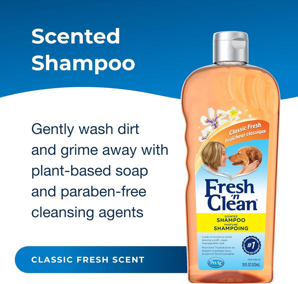 Pet-Ag Fresh ’N Clean Scented Shampoo, Classic Fresh Scent - 18 Oz - Moisturizes with Vitamin E & Aloe Vera - Strengthens & Repairs Coats - Soap Free2