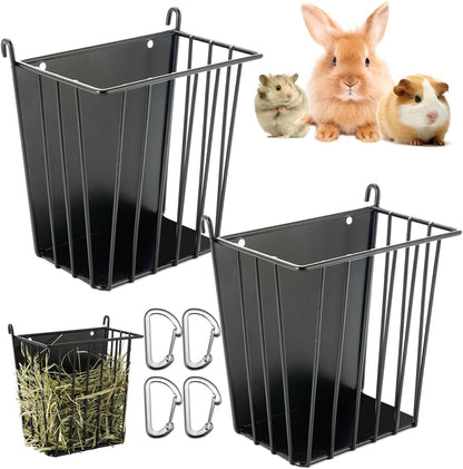 LUAVIARU Upgrades 2Pcs Hay Feeder Rabbit - Guinea Pig - Metal Frame Hay Rack with Adjustable Hook - Less Wasted - for Guinea Pig, Bunny, Chinchilla Cage Accessories - Bunny Feeder1