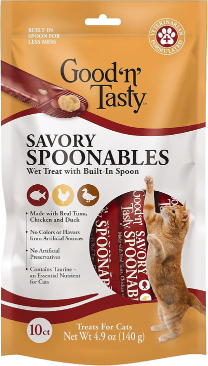 Good ‘N’ Tasty Savory Spoonables with Real Duck, Beef & Rabbit, 6 Count Tube, Triple Flavor Squeezable Lickable Wet Treats for Cats with Built-In Spoon for Less Mess12