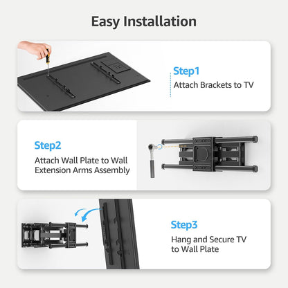 Full Motion TV Wall Mount for Most 40-85 Inch Flat Tvs up to 110 Lbs, Wall Mount Bracket with Dual Articulating Arms, Tilt, Level, Swivel, TV Mount Fits 12/16" Wood Stud, Max VESA 600X400Mm9
