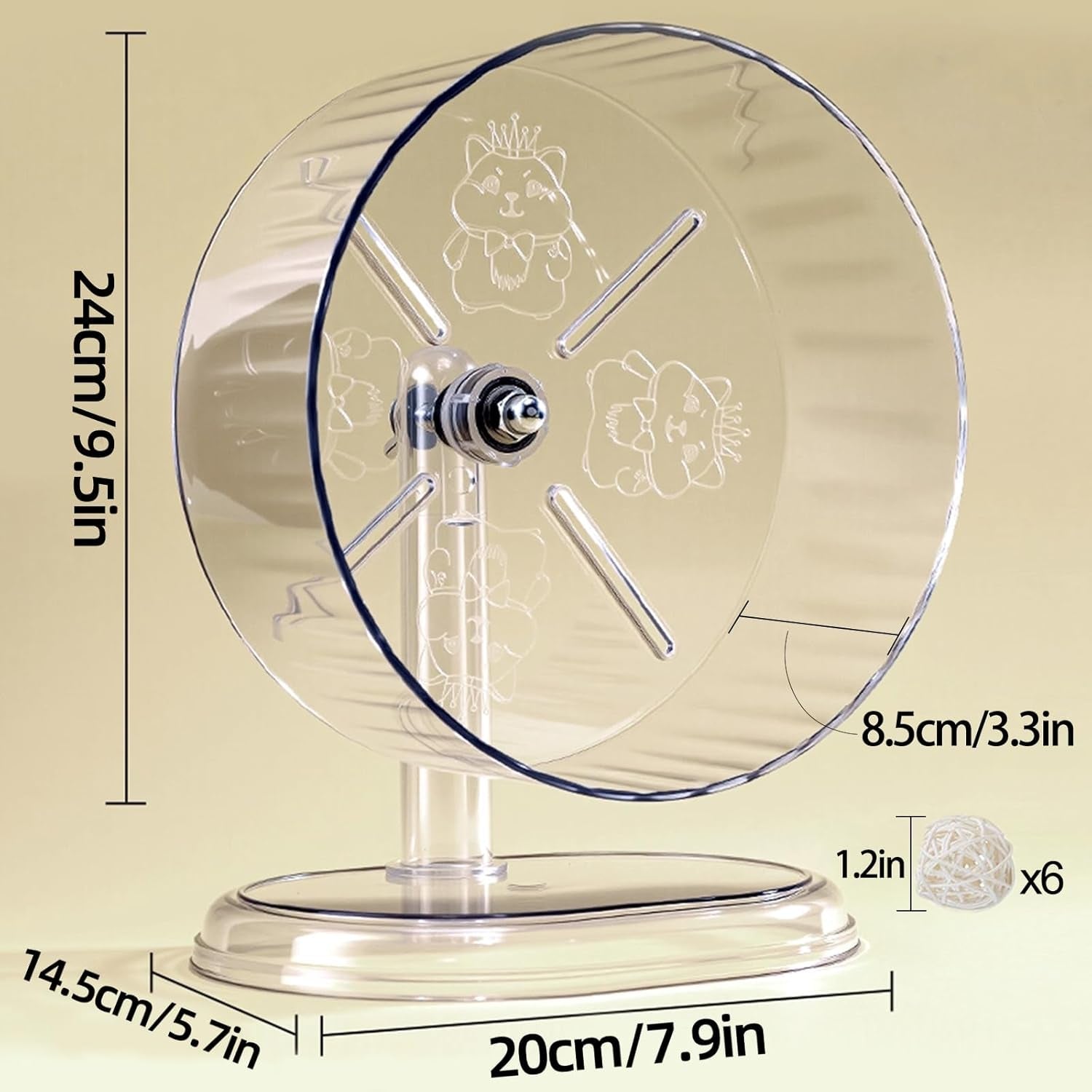 silent-hamster-exercise-wheel-9-5-inch-quiet-spinner-syrian-hamster-running-wheel-silent-wheels-with-anti-skid-adjustable-stand-for-gerbils-rats-or-other-small-pets-transparent