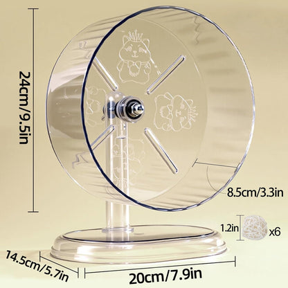 Silent Hamster Exercise Wheel,9.5 Inch Quiet Spinner Syrian Hamster Running Wheel,Silent Wheels with Anti-Skid & Adjustable Stand for Gerbils, Rats, or Other Small Pets,Transparent2