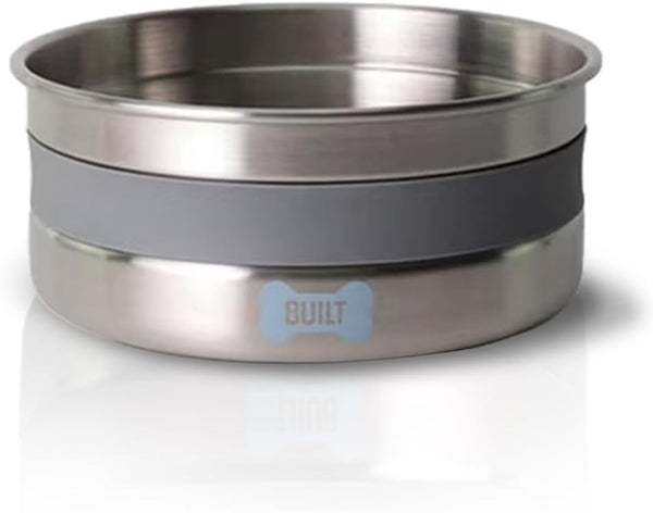 BUILT 38 Oz Dog Bowl - Non-Skid Pad & Soft Grip Ring - Double Wall Stainless Steel, Bpa-Free, Non-Porous & Rust-Resistant - Pet Food & Water Bowl for Dogs & Cats - Heavy Duty (Grey)1
